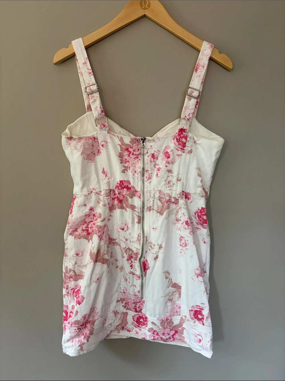 For Love & Lemons Weston Floral Denim Mini Dress Medium White Pink